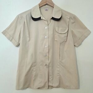 Vintage 60s Double Peter Pan Button Up Top L US Army Uniform Sample Retro Twee